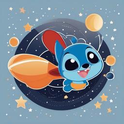 Stitch clipart - Stitch in a spaceship flying through the stars  color,minimalist,vector clipart