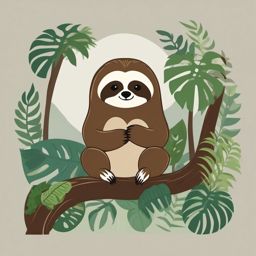 Cute Sloth in a Misty Rainforest  clipart, simple