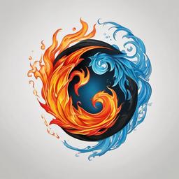 fire water yin yang tattoo  simple color tattoo,white background