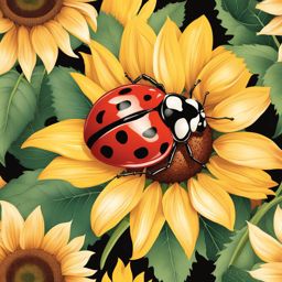 ladybug clipart - a spotted ladybug perched on a sunflower, amidst a lush garden in full bloom 