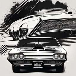 Classic muscle car ink. Americana power on the road.  minimalist black white tattoo style