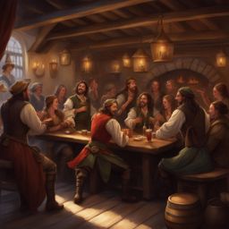 half-elf bard entertaining in a tavern - illustrate a half-elf bard entertaining a lively crowd in a bustling tavern, music and laughter filling the air. 