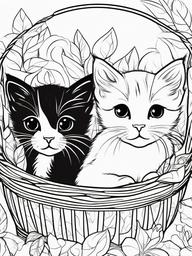 Kittens in a Basket Coloring Pages - Adorable Kittens Cuddled Together  minimal black outline printable sheet, coloring page