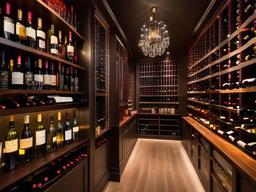 In the wine cellar, maximalist interior design features a striking array of wine bottles, colorful decor, and unique shelving that create a visually stunning space for wine enthusiasts.  