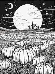 Pumpkin with Ghosts and Moon Coloring Pages - Ghosts Floating Over a Pumpkin Field  minimal black outline printable sheet, coloring page