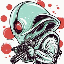 Alien with a ray gun clipart.  vector style illustration, white background