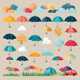 April Showers clipart - Rainy day with umbrellas, ,vector color clipart,minimal