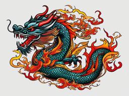 chinese fire dragon tattoo  simple color tattoo,white background