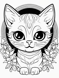 Kawaii Cat Coloring Pages - Playful Kittens with Big, Bright Eyes  minimal black outline printable sheet, coloring page