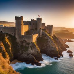 medieval fortresses, with imposing battlements, guard the rugged coastlines of portugal. 