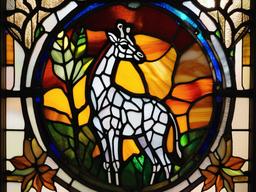 Stained Glass Giraffe - Tall giraffe reaching for leaves  