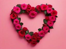 Valentine's Day background - Heart-shaped wreath made of pink and red roses  aesthetic background wallpaper