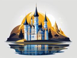 Castle with golden spires on a crystal lake clipart.  vector style illustration, white background