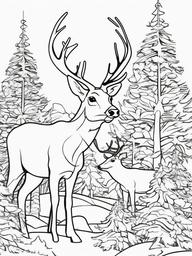 Reindeer Coloring Pages - Flying Holiday Animals with Antlers  minimal black outline printable sheet, coloring page