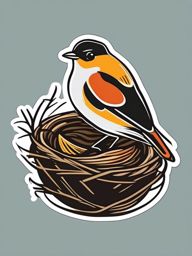 Bird Sticker - A chirping bird in a nest, ,vector color sticker art,minimal
