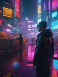 In cyberpunk city, hacker discovers digital realm inhabited by sentient programs. hyperrealistic, intricately detailed, color depth,splash art, concept art, mid shot, sharp focus, dramatic, 2/3 face angle, side light, colorful background