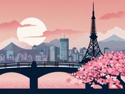 Tokyo clipart - Tokyo Tower and Cherry Blossoms in Japan,  color clipart, vector art