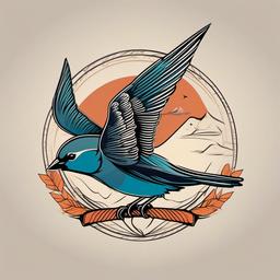 nautical sparrow tattoo  minimalist color tattoo, vector