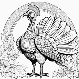 turkey coloring pages - a turkey struts confidently in a festive thanksgiving scene. 