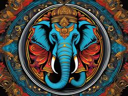 Elephant God Tattoo-Bold and vibrant tattoo featuring an elephant-headed deity, capturing themes of wisdom, strength, and divine power.  simple color vector tattoo