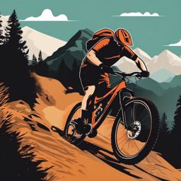 Mountain Bike Clipart - A mountain biker tackling rugged trails.  color vector clipart, minimal style