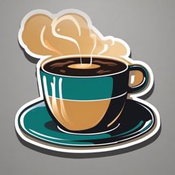 Coffee Cup Sticker - Steaming cup of coffee, ,vector color sticker art,minimal