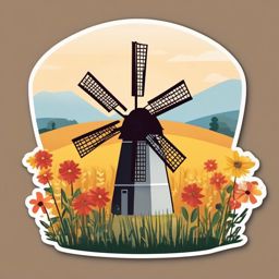 Rural Windmill and Wildflowers Emoji Sticker - Rustic charm amidst blooming fields, , sticker vector art, minimalist design