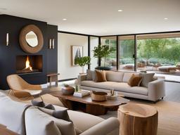 Organic Modern living room highlights natural materials, soothing colors, and simple designs, creating a calming space for relaxation and gatherings.  