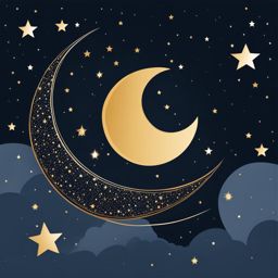 moon clipart - crescent moon illustration in a starry night sky. 