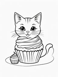 Kitty and a Cupcake Coloring Pages - Cute Kitten with a Delicious Cupcake  minimal black outline printable sheet, coloring page