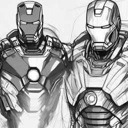 drawing of Iron Man's armor details  minimal rough sketch scribbles,doodles,black and white