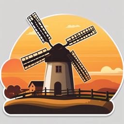 Rural Windmill and Sunset Emoji Sticker - Countryside charm under a setting sun, , sticker vector art, minimalist design