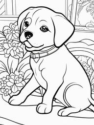 Puppy and Child Coloring Pages - Friendship Between Child and Puppy  minimal black outline printable sheet, coloring page