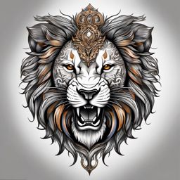 Lion skull tattoo, Tattoos that blend the symbolism of lions with skull motifs. , color tattoo designs, white clean background