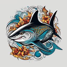 shark pisces tattoo  simple vector color tattoo
