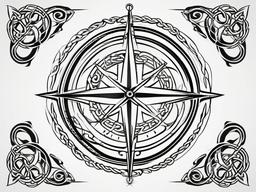 Celtic Compass Tattoo - Compass design with Celtic influences.  simple vector tattoo,minimalist,white background