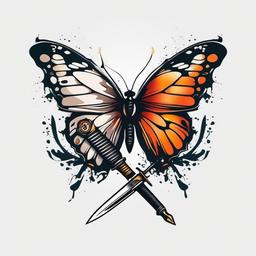 butterfly and knife tattoo  simple color tattoo, minimal, white background