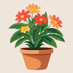 Flower pot clipart, A potted plant with colorful flowers.  simple, 2d flat