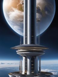 orbital space elevator, connecting earth to a massive space station, facilitating interstellar travel. 