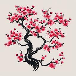 japanese cherry tree tattoo  simple vector color tattoo