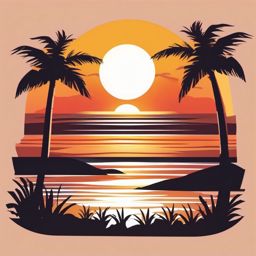 Sun Set Clipart,Decorating a serene beach scene with sun set clipart  simple, 2d flat