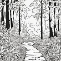 Summer Coloring Pages - Scenic hiking trail leading through a vibrant forest  simple coloring pages