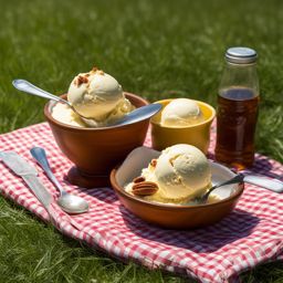 butter pecan ice cream relished at a family picnic in a sun-dappled meadow. 