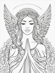 Christmas Angel Coloring Pages - Heavenly Figure with Wings and Halo  minimal black outline printable sheet, coloring page