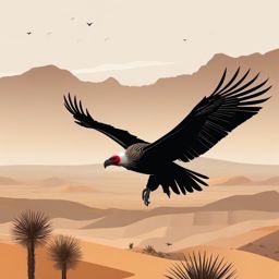 Vulture Clipart - Vulture circling high above the desert landscape , minimal, 2d