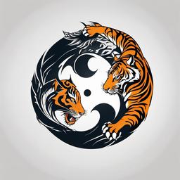 Dragon Tiger Yin Yang Tattoo - Symbolic Yin Yang tattoo featuring a dragon and tiger.  simple color tattoo,minimalist,white background