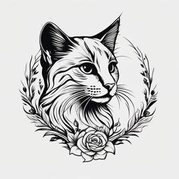 Cat Remembrance Tattoo - Tattoo dedicated to remembering and honoring a beloved cat.  minimal color tattoo, white background