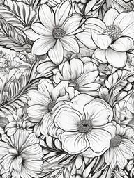 Floral Summer Blossoms - Vivid blooms that thrive in warm weather.  outling,coloring pages,black and white