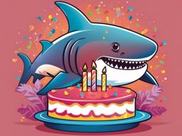 Birthday Shark - A festive and playful illustration featuring a shark celebrating a birthday.  color vector clipart