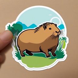 Capybara Sticker - A social capybara, the largest rodent in the world, ,vector color sticker art,minimal